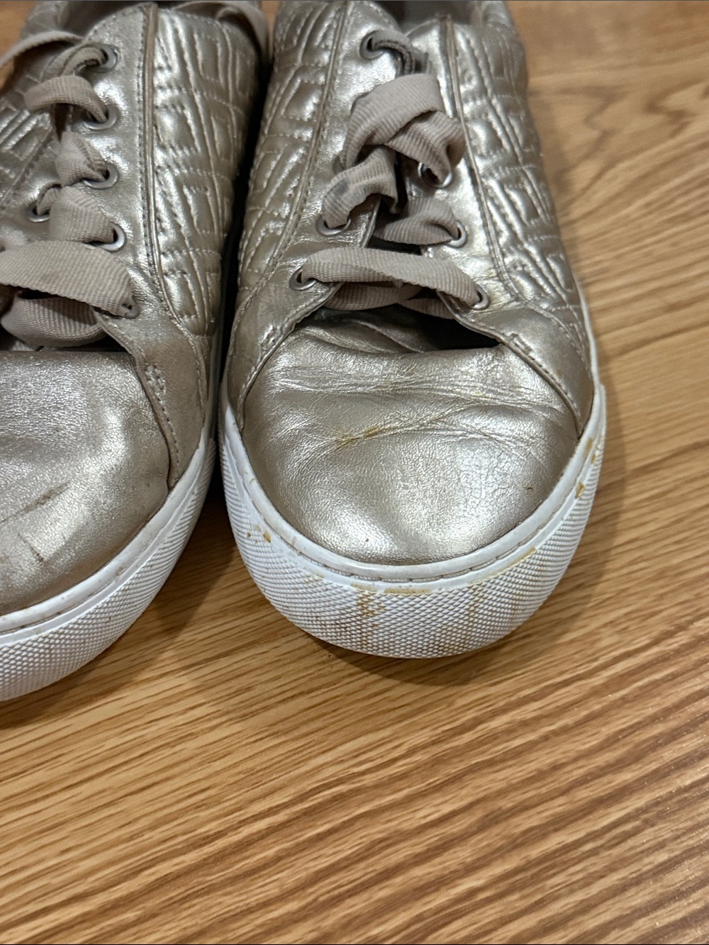 Tory Burch Quilted Metallic Gold Low-Top Sneakers - Picture 3 of 9